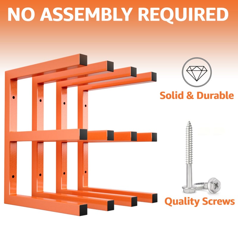 YYR Wood Organizer and Lumber Storage Rack Wall Mount, Heavy Duty Metal Shelf with 6-Level Holds Up 1200 LBS, Indoor & Outdoor Use - Orange - Image 3