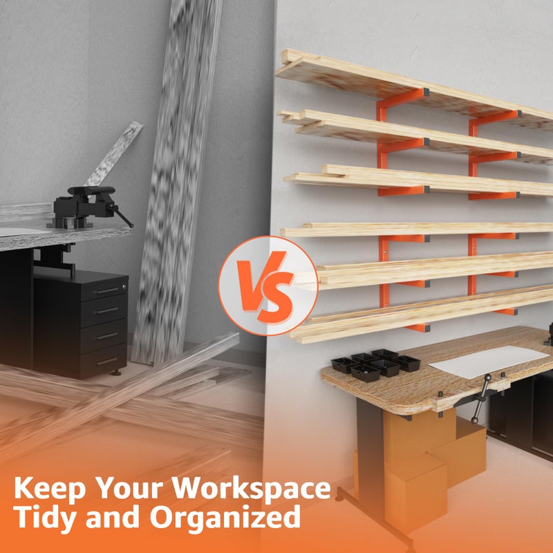 YYR Wood Organizer and Lumber Storage Rack Wall Mount, Heavy Duty Metal Shelf with 6-Level Holds Up 1200 LBS, Indoor & Outdoor Use - Orange - Image 4