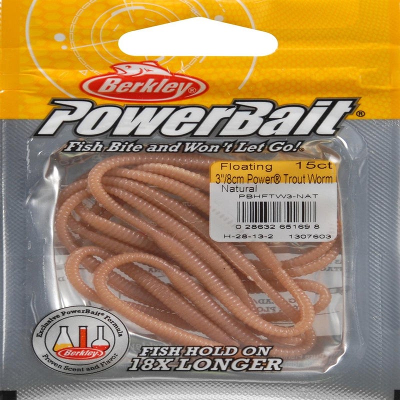 Berkley PowerBait Power Floating Trout Worm Fishing Bait, Natural, 3in | 8cm, Irresistible Scent & Flavor, Realistic Worm Profile, Ideal for Trout and More - Image 2
