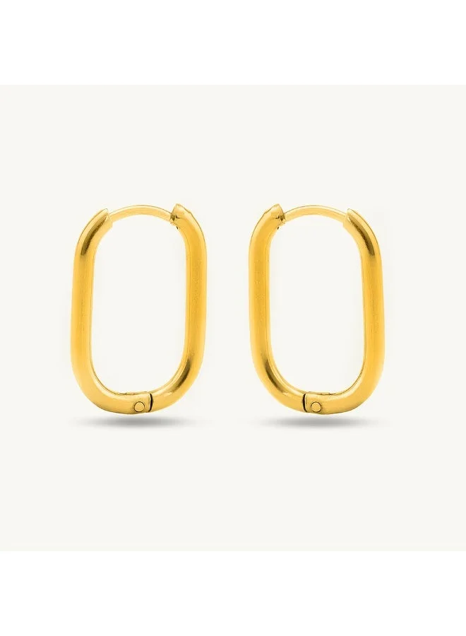 بالموناس PALMONAS 18k Gold Tone Plated Plain Oval Hoop Earrings
 for Women
