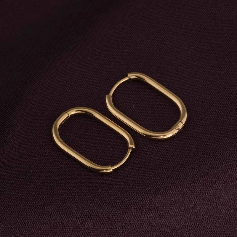 بالموناس PALMONAS 18k Gold Tone Plated Plain Oval Hoop Earrings
 for Women