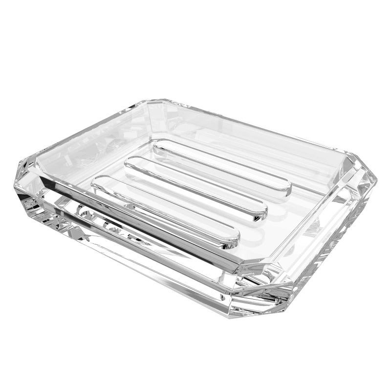 Linkidea Rectangle Glass Bar Soap Dish Soap Saver Tray for Bathroom Counter Glass Sponge Dish Holder Case Box for Shower Clear