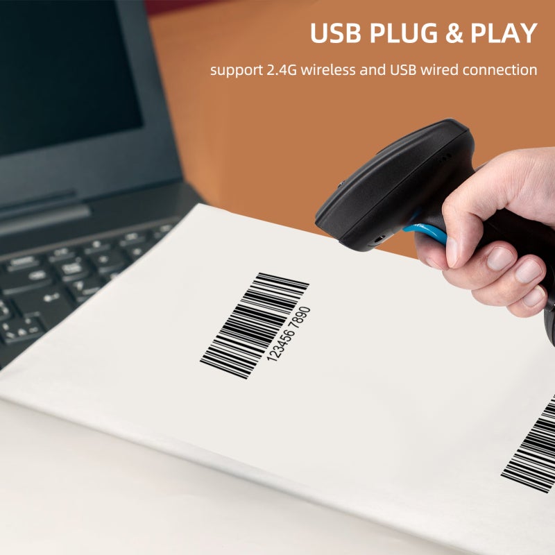 Wireless Barcode Scanner: 2-In-1 2.4G Wireless & USB Wired Connection - Fast 200 Scans/ Sec High Accuracy 2D Barcode Scanner for Warehouse, Retail Store, Logistics Industry - Image 2