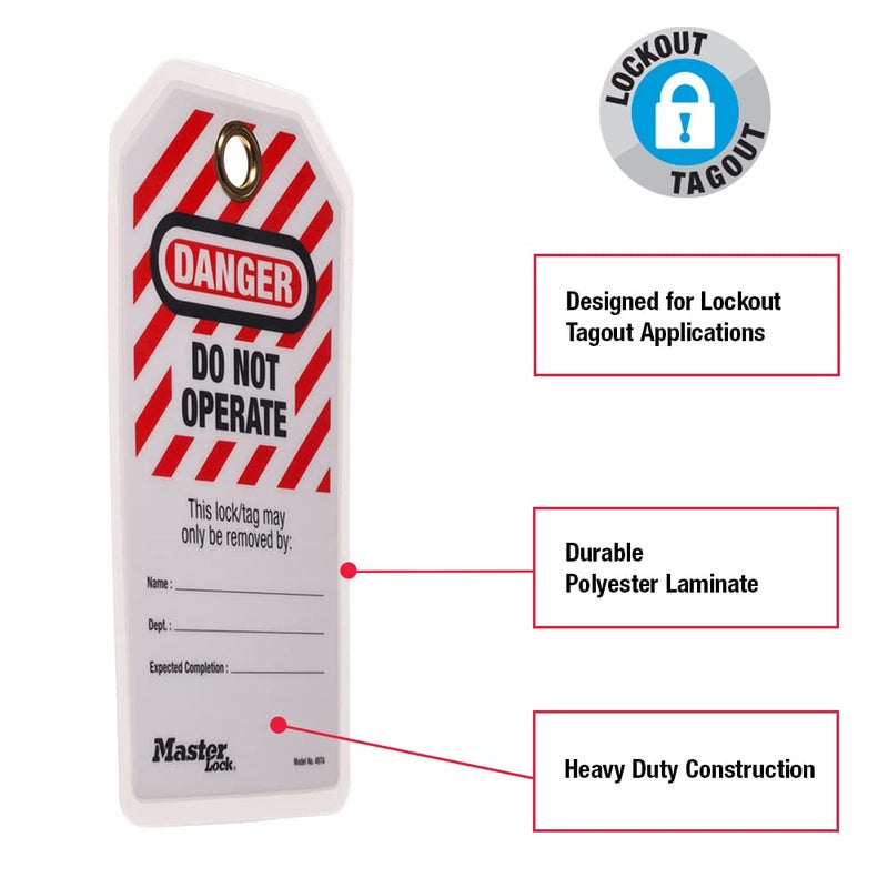 Master Lock Safety Lockout Tags - DO NOT Operate (Pack of 12) 497A, Heavy Duty Polyester, White - Image 3