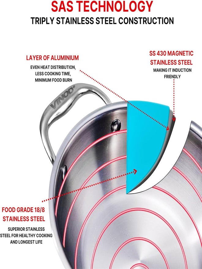 VINOD قدر فينود بلاتينيوم ثلاثي الفولاذ المقاوم للصدأ مع غطاء، 26 سم - Image 5