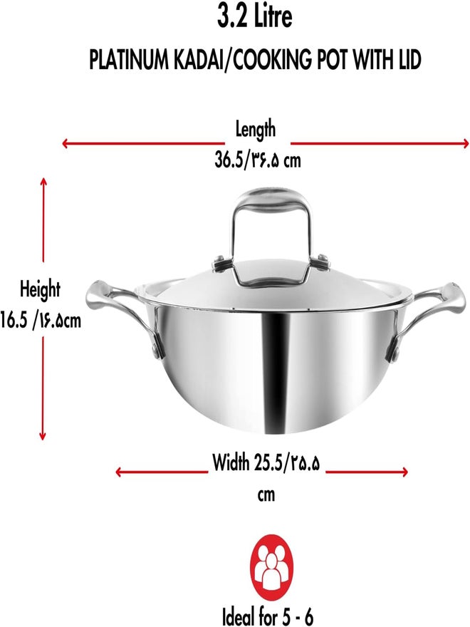 VINOD قدر فينود بلاتينيوم ثلاثي الفولاذ المقاوم للصدأ مع غطاء، 26 سم - Image 3