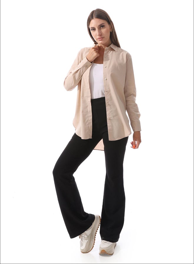 Andora Full Sleeves Plain Buttoned Shirt _ Beige - Image 1