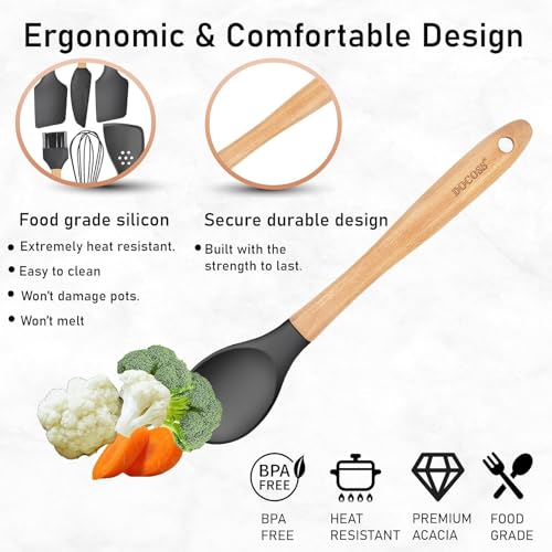 DOCOSS Pack of 6 Wooden Spatula for Non Stick Pan/Silicone Spatula Set for Kitchen/Spatula for Cake/Silicone Spatula for Cooking Spoon Set,Baking Accessories(Black) - Image 5