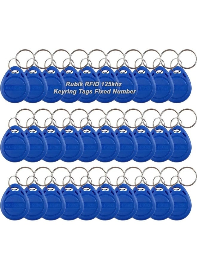 125Khz Rfid Key Tags, Fixed Unique Number Em4100 Tk4100 Chip Non-Writeable Proximity Key Chain For Access Control Systems Time Attendance Parking (30 Keychain, Blue)