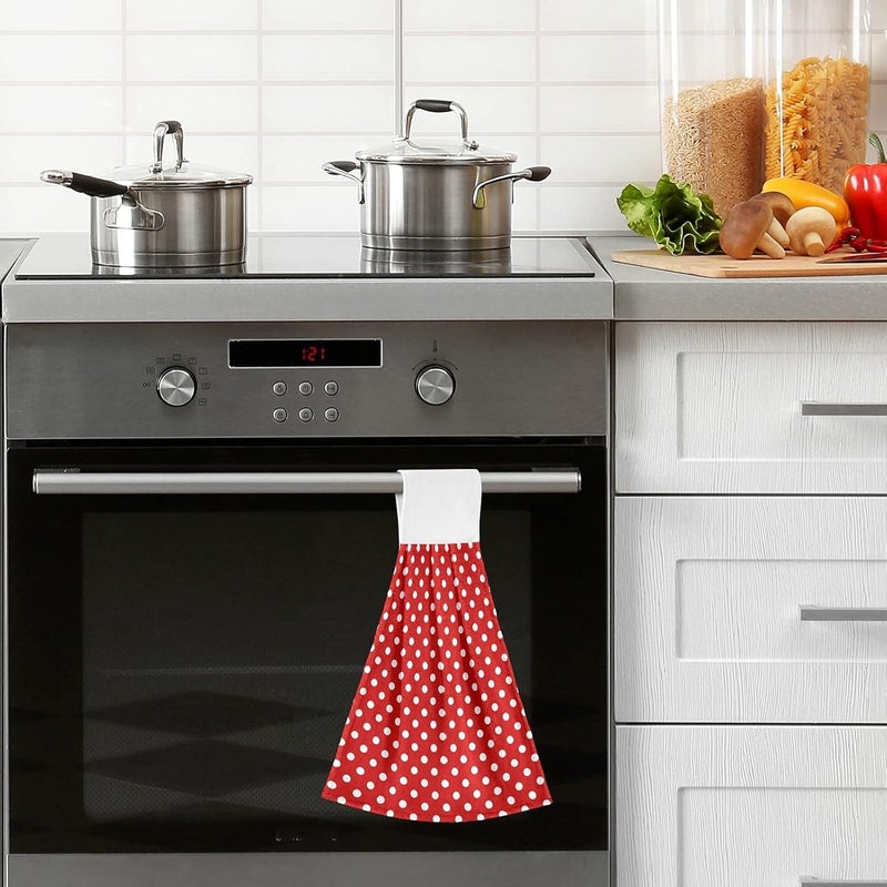 Dussdil Red White Polka Dot Kitchen Hanging Towel 12 x 17 in, Bath Hand Fingertip Tie Towels Set 2 Pcs Tea Bar Dish Cloths Dry Towel Soft Absorbent Durable for Bathroom Laundry Room Decor - Image 2