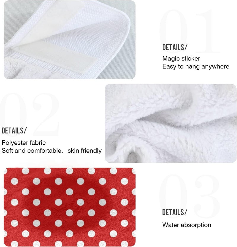 Dussdil Red White Polka Dot Kitchen Hanging Towel 12 x 17 in, Bath Hand Fingertip Tie Towels Set 2 Pcs Tea Bar Dish Cloths Dry Towel Soft Absorbent Durable for Bathroom Laundry Room Decor - Image 3