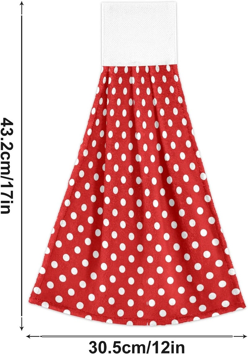 Dussdil Red White Polka Dot Kitchen Hanging Towel 12 x 17 in, Bath Hand Fingertip Tie Towels Set 2 Pcs Tea Bar Dish Cloths Dry Towel Soft Absorbent Durable for Bathroom Laundry Room Decor - Image 5