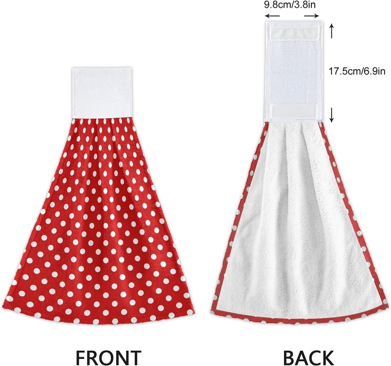 Dussdil Red White Polka Dot Kitchen Hanging Towel 12 x 17 in, Bath Hand Fingertip Tie Towels Set 2 Pcs Tea Bar Dish Cloths Dry Towel Soft Absorbent Durable for Bathroom Laundry Room Decor - Image 4