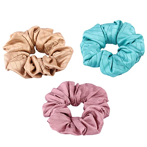 MASQ by Q-One Hair Accessories, Tripento Embroidered, Handmade, Satin Scrunchies/Hair Bands for Women, Girls with Elastic (Multicolor, Pack of 3) - Image 1