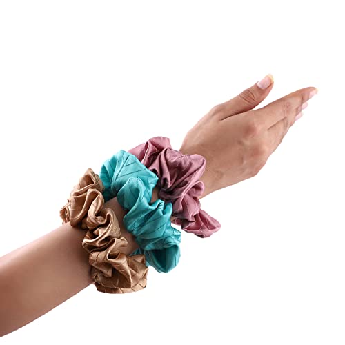 MASQ by Q-One Hair Accessories, Tripento Embroidered, Handmade, Satin Scrunchies/Hair Bands for Women, Girls with Elastic (Multicolor, Pack of 3) - Image 4