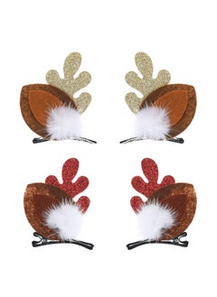 WLLHYF WLLHYF 4PCS Christmas Hair Clip Cute Xmas Reindeer Antler Hairpin Girl Women Hair Clips Xmas Hair Barrettes with Pom Balls Deer Ear Hair Accessories Festive Party Cosplay Gifts 