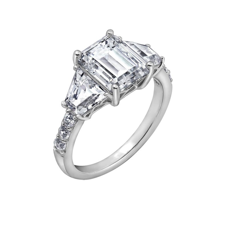 DIAMONBLISS Trapeze & Emerald Cut Ring 925 Sterling Silver Prong Set Engagement Ring Band | 5.00 Carats Cubic Zirconia CZ Simulated Diamond (7) - Image 1