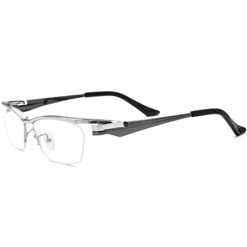 FONEX Pure Titanium Glasses Frame Men Semi Rimless Square Eyeglasses Eyewear DTX416 (F85709 Silver Black) - Image 5