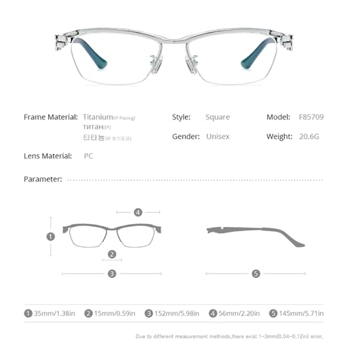 FONEX Pure Titanium Glasses Frame Men Semi Rimless Square Eyeglasses Eyewear DTX416 (F85709 Silver Black) - Image 2