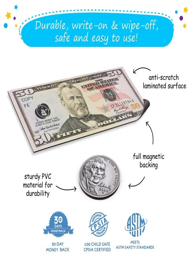 Simply magic 57 PCS Jumbo Magnetic Money - Large Play Money for Kids for Learning, Pretend Money for Classroom Teaching, Toy Money Class Money Set, Magnetic Coins, Money Games, Money Manipulatives - Image 4