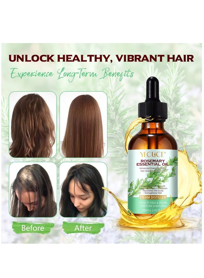 Yecuce 60ml Rosemary Essential Oil for Hair Growth Pure Organic Rosemary Oil for Dry Damaged Hair and Growth Hair Scalp Oil Pure and Natural Premium Quality Oil Hair Loss Treatment Oil for Men and Women - Image 2