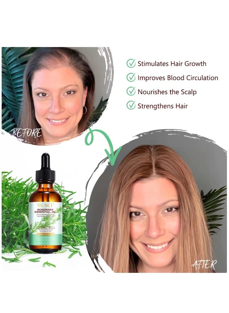 Yecuce 60ml Rosemary Essential Oil for Hair Growth Pure Organic Rosemary Oil for Dry Damaged Hair and Growth Hair Scalp Oil Pure and Natural Premium Quality Oil Hair Loss Treatment Oil for Men and Women - Image 3