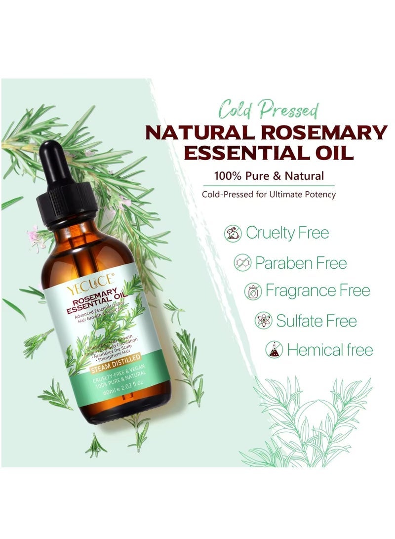 Yecuce 60ml Rosemary Essential Oil for Hair Growth Pure Organic Rosemary Oil for Dry Damaged Hair and Growth Hair Scalp Oil Pure and Natural Premium Quality Oil Hair Loss Treatment Oil for Men and Women - Image 5
