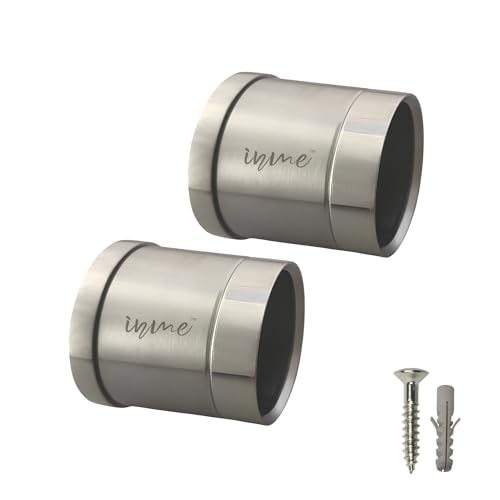 Inme Wall to Wall Curtain Rod Bracket/Curtain Rail Rod Holder Heavy-Duty Stainless Steel – 1 inch Glossy Silver Finish with Screws and Wall Plugs Included (Pack of 2) - Image 1
