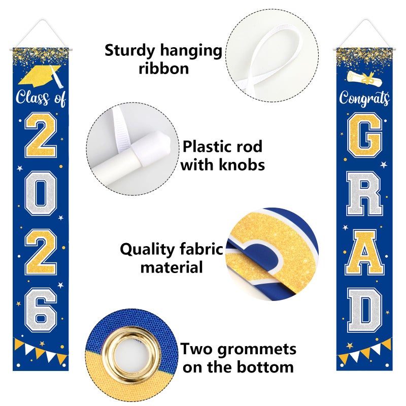 Labrostar Graduation Decorations 2026 GRAD Banner Blue Porch Door Sign Welcome Banner For Indoor Outdoor Wall Graduation Decorations Class of 2026 - Image 4