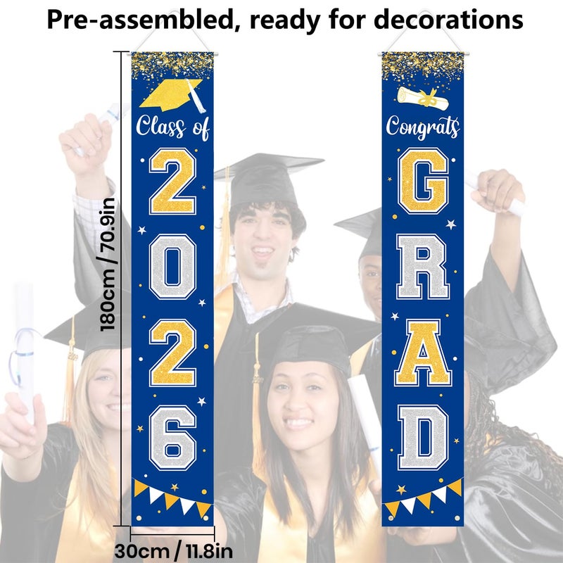Labrostar Graduation Decorations 2026 GRAD Banner Blue Porch Door Sign Welcome Banner For Indoor Outdoor Wall Graduation Decorations Class of 2026 - Image 5