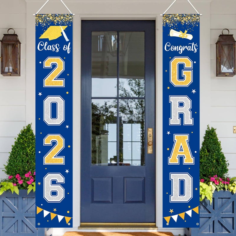 Labrostar Graduation Decorations 2026 GRAD Banner Blue Porch Door Sign Welcome Banner For Indoor Outdoor Wall Graduation Decorations Class of 2026 - Image 2
