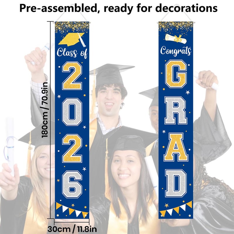 Labrostar Graduation Decorations 2026 GRAD Banner Blue Porch Door Sign Welcome Banner For Indoor Outdoor Wall Graduation Decorations Class of 2026 - Image 3