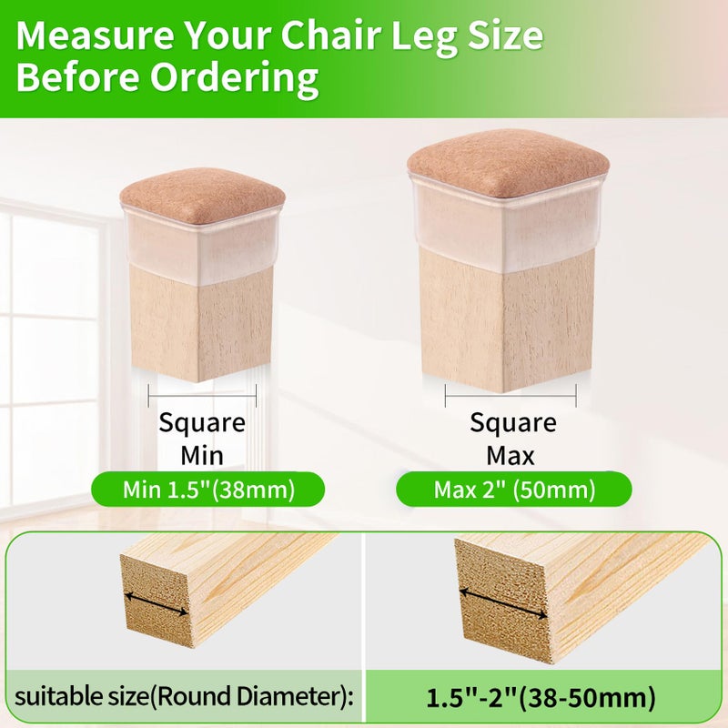 GAGUIUP 16Pcs Extra Large Chair Leg Floor Protectors, Felt Furniture Pads For Hardwood Floors, Square Clear Sofa Bed Dining Table Chair Leg Covers To Protect Floors And Prevent Scratches & Noise(Fit:1.5""-2"") - Image 4