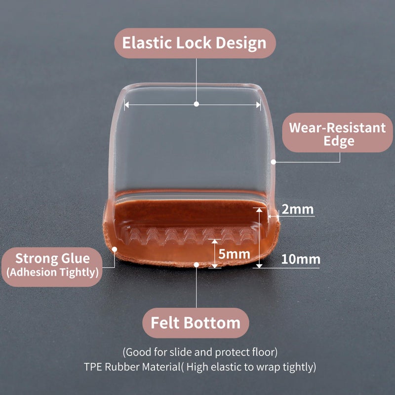 GAGUIUP 16Pcs Extra Large Chair Leg Floor Protectors, Felt Furniture Pads For Hardwood Floors, Square Clear Sofa Bed Dining Table Chair Leg Covers To Protect Floors And Prevent Scratches & Noise(Fit:1.5""-2"") - Image 3