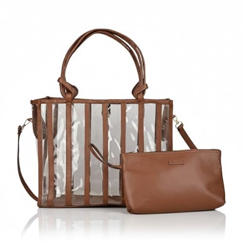 ENSAC Women’s Transparent Tote Bag | Premium Synthetic Leather & Durable Clear Handbag with Zip Closure | Stylish Office, College & Travel Tote | Handcrafted in India - Image 1