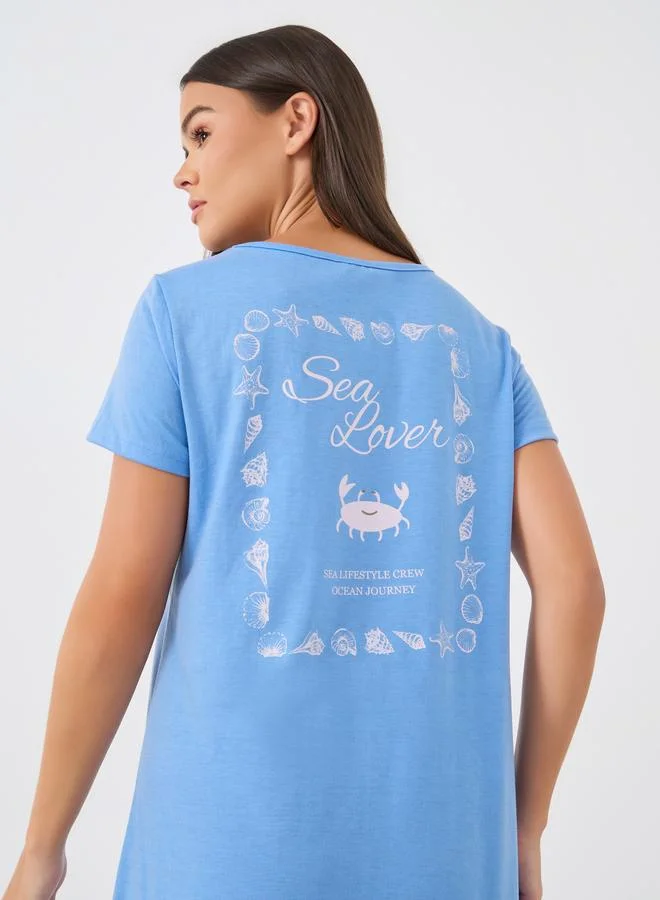 Styli Styli Slogan Print Short Sleeve Sleep T-Shirt Dress