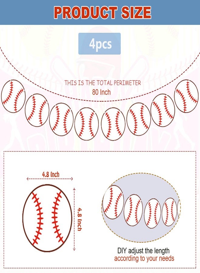 HEPAPATE Baseball Party Banner,4Pcs Baseball Paper Garland for Baby Shower Sports Theme Party Decorations,Baseball Birthday Party Photo Prop Pennant Supplies - Image 2
