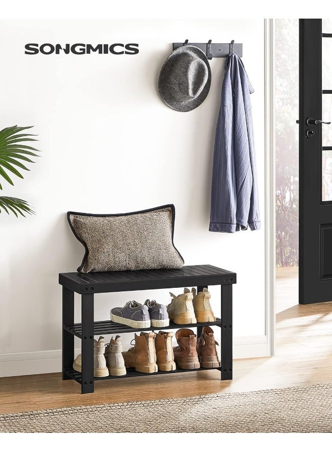 سونمجز مقعد رف أحذية SONGMICS من الخيزران، منظم أحذية بثلاثة طوابق مع مقعد، خيزران طبيعي متين، يتحمل حتى 264 رطل (≈119.7 كجم)، 70 × 28.7 × 45.2 سم – مناسب للمدخل، الحمام، غرفة المعيشة - Image 1
