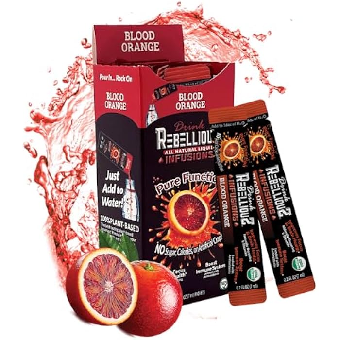 Rebellious Blood Orange Organic Drink Mix – Organic Zero Calorie Energy Drink Mix | Monk Fruit & Green Tea Extract | L-Theanine + Natural Caffeine | 100% Plant-Based | Pack of 10 | Keto,Gluten-Free - Image 1
