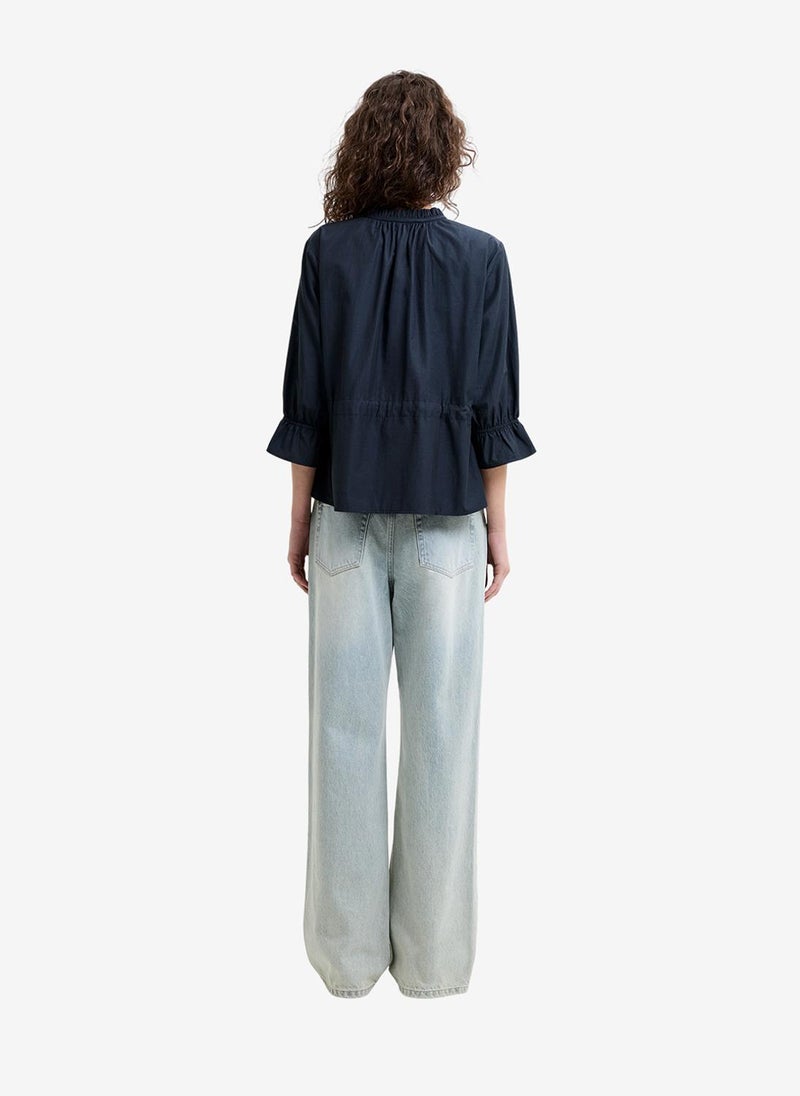 French Connection Women's Navy Era Poplin Ruffle Collar Top - Image 5