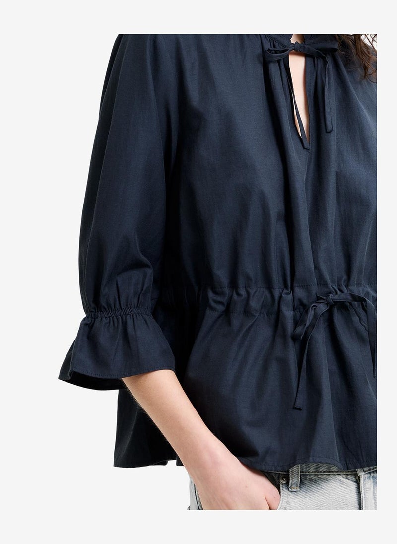 French Connection Women's Navy Era Poplin Ruffle Collar Top - Image 4