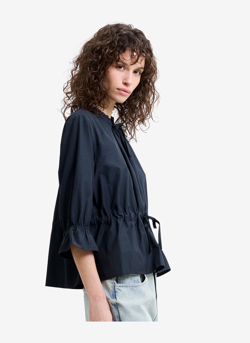 French Connection Women's Navy Era Poplin Ruffle Collar Top - Image 3