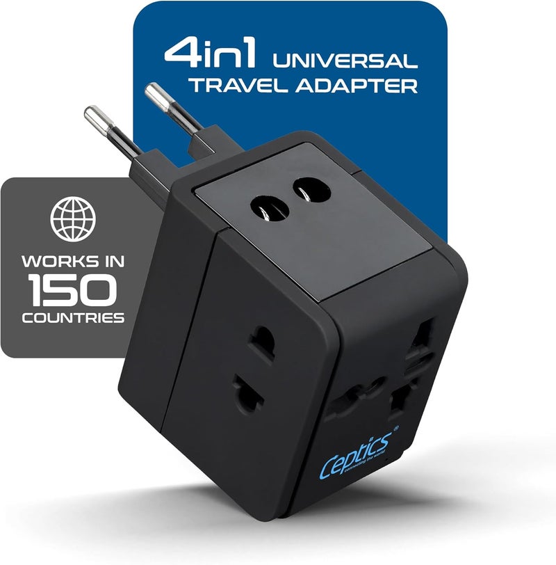 Ceptics Universal Travel Adapter with 2 USB Ports, 3 in 1 International Adapter for Cell Phone Tablet Camera, India to UK, Europe, Australia & More - Image 3