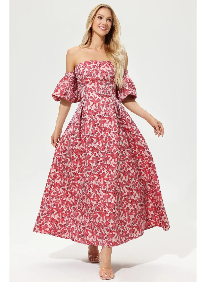 Bella Barnett Printed Lantern Sleeve Maxi Dress