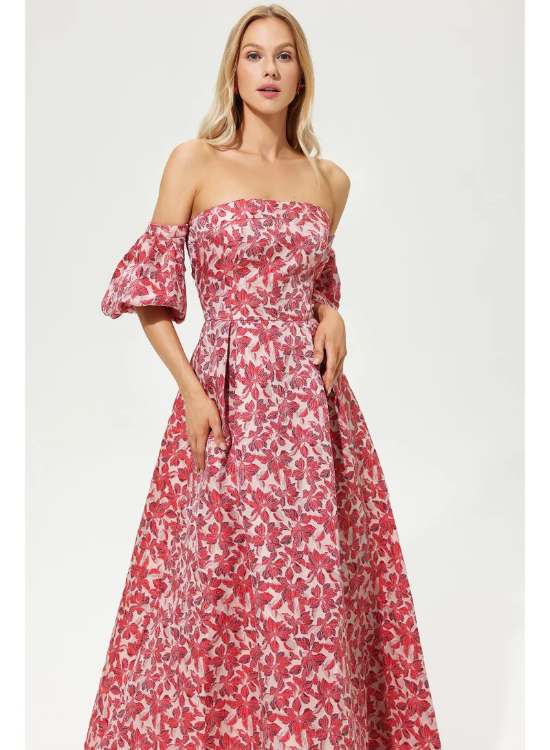 Bella Barnett Printed Lantern Sleeve Maxi Dress