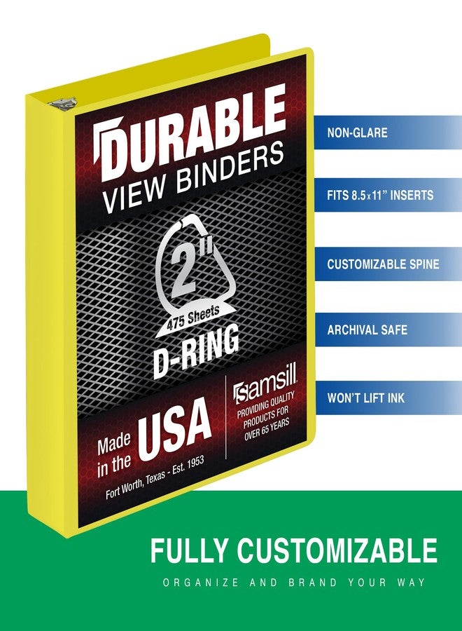 Samsill Durable 2 Inch Binder, Made in The USA, D Ring Binder, Customizable Clear View Cover, Lemon Yellow, Holds 475 Pages - Image 2