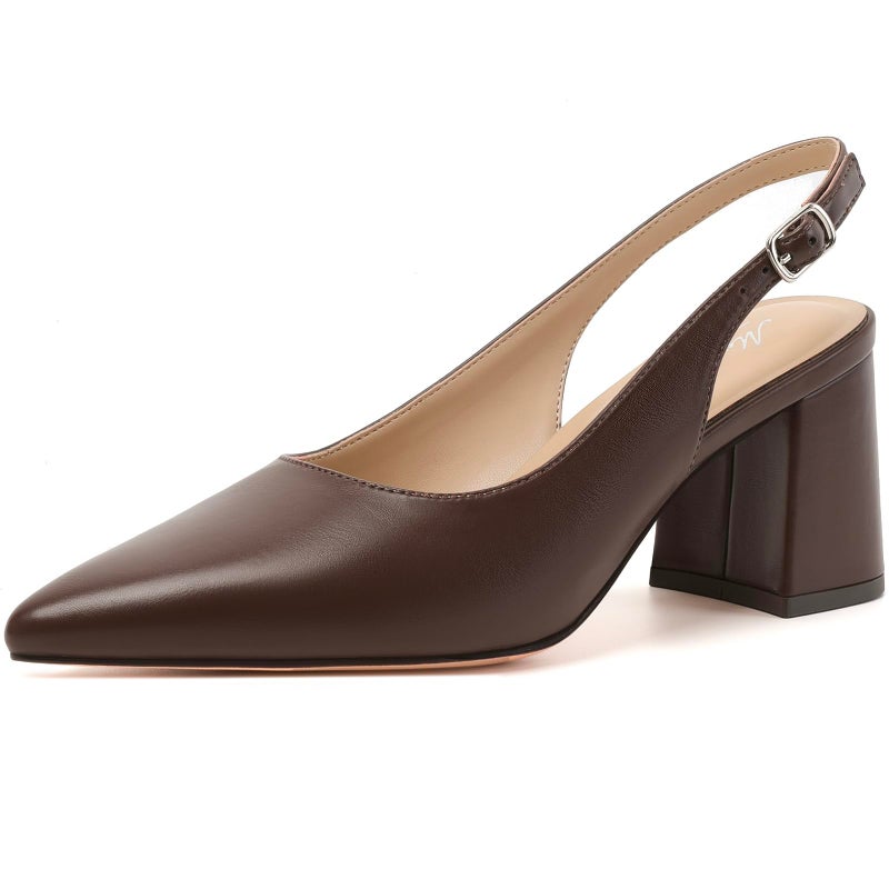Mostrin Coffee Brown Block Slingback Heels for Women Pointed Closed Toe Chunky Heels Office Work Shoes Women's Pumps for Business Casual Size 7 - Image 1