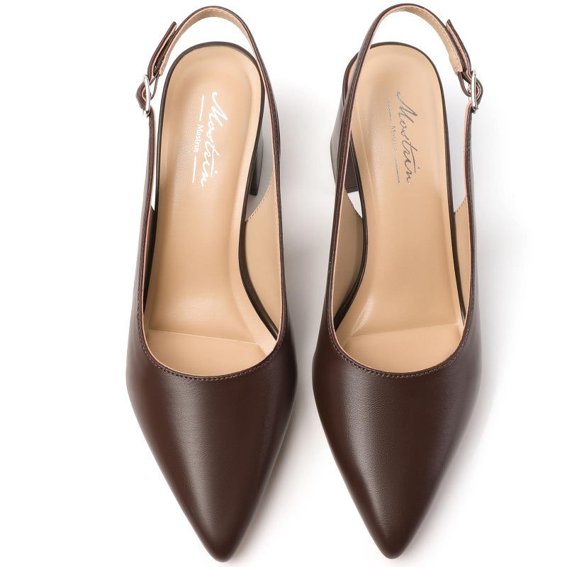 Mostrin Coffee Brown Block Slingback Heels for Women Pointed Closed Toe Chunky Heels Office Work Shoes Women's Pumps for Business Casual Size 7 - Image 4