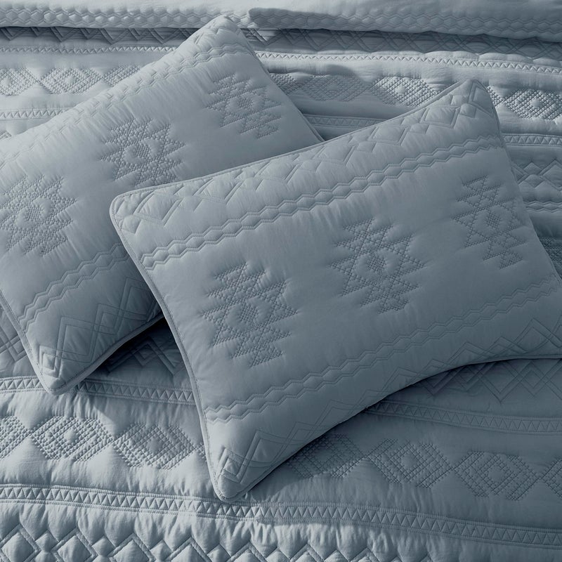 WDCOZY Boho Blue Grey Quilts Queen Size Bedding Sets with 2 Pillow Shams, Farmhouse Lightweight Soft Bedspread Coverlet for All Season, 3 Pieces, 90x90 inches - Image 4