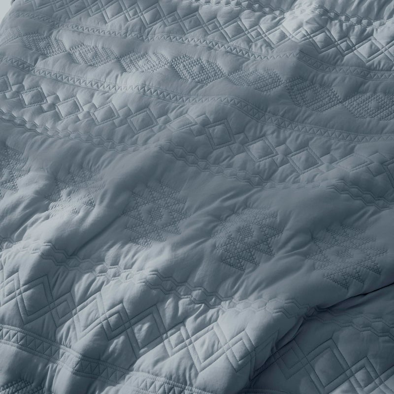 WDCOZY Boho Blue Grey Quilts Queen Size Bedding Sets with 2 Pillow Shams, Farmhouse Lightweight Soft Bedspread Coverlet for All Season, 3 Pieces, 90x90 inches - Image 5